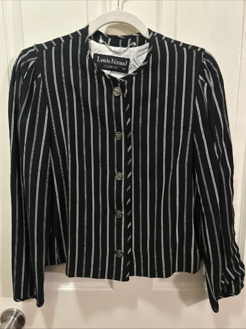 Louis Féraud Women's Striped Paisley Blazer Jacket Black White Size D 40 US 10